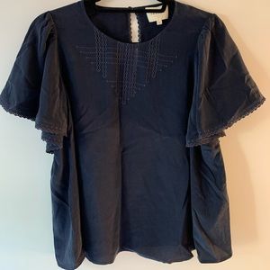 Navy Sézane Silk Blouse